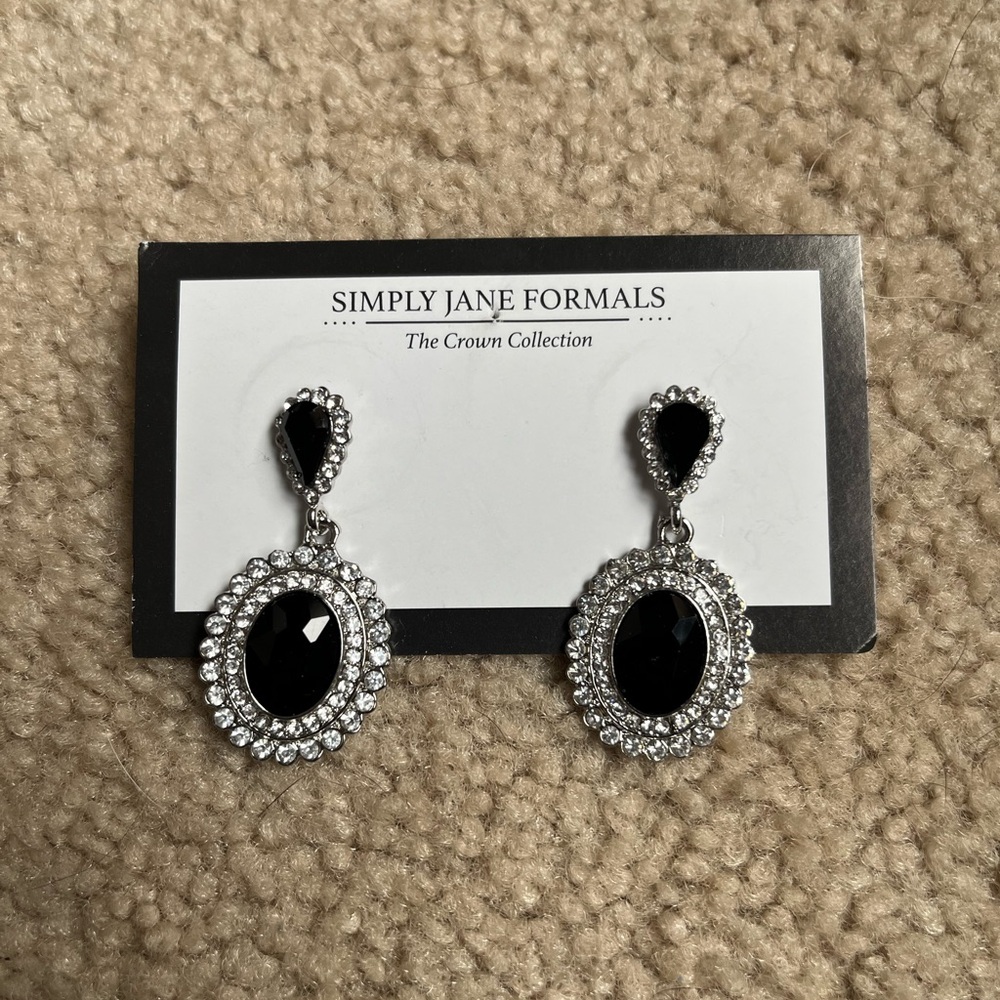 Black Drop Earrings with Onyx and Diamond Halo